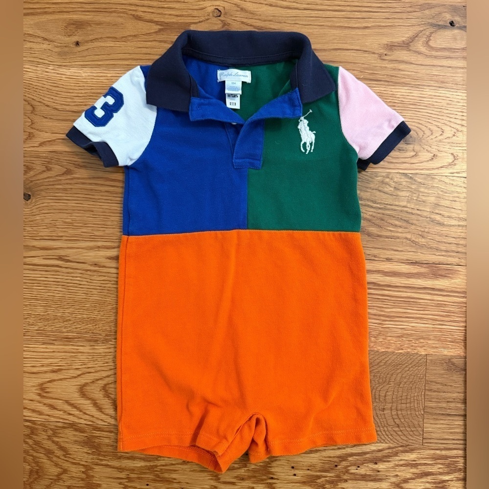 Ralph Lauren Baby Boys' Big Pony Cotton Mesh Polo Shortall 18M